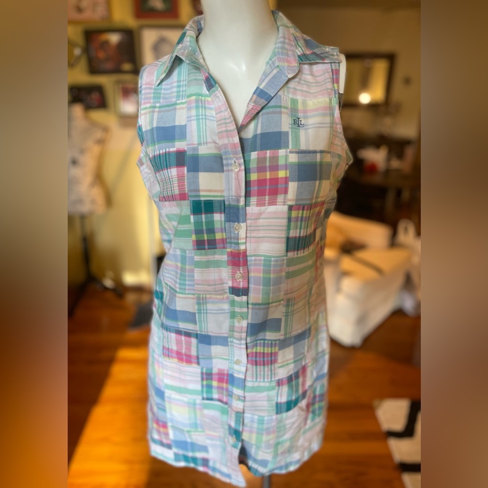 Ralph Lauren Multicolor Patchwork Plaid Sleeveles… - image 1